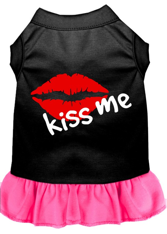 Kiss Me Screen Print Dress Black with Bright Pink Med